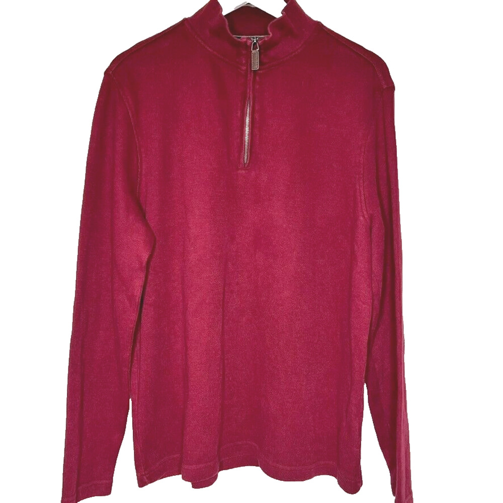 Banana Republic Sweater Men XL Burgundy Elbow Patch Cotton 1/4 Zip Outdoor Basic